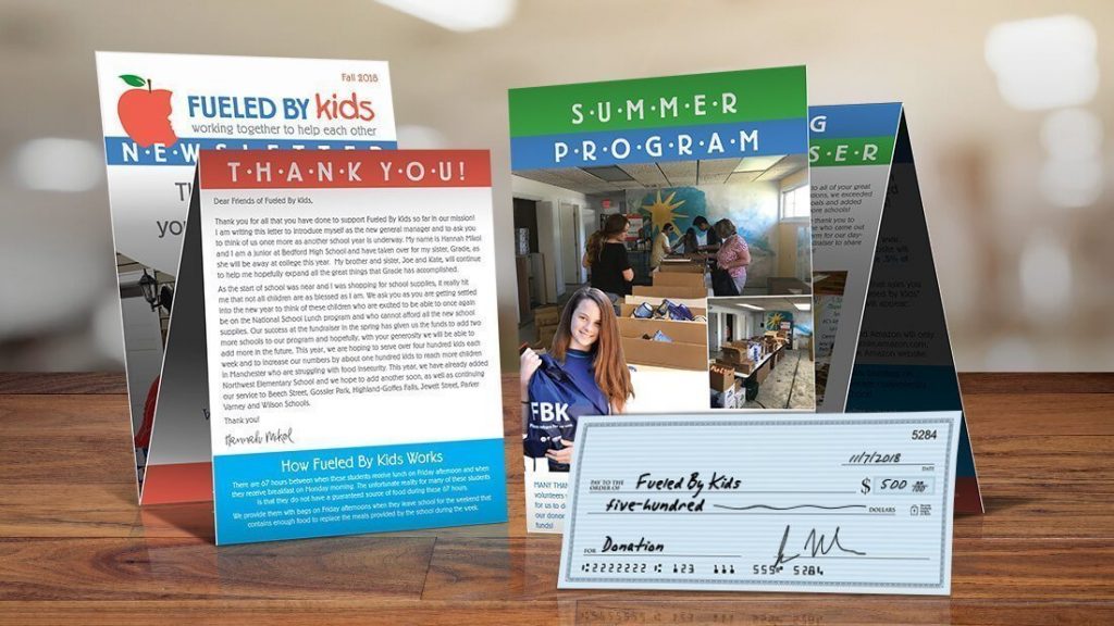 Fueled By Kids fundraising letter and check