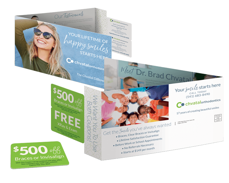 Orthodontist Direct Mail Marketing Mailer with Gate Fold with Gift Card