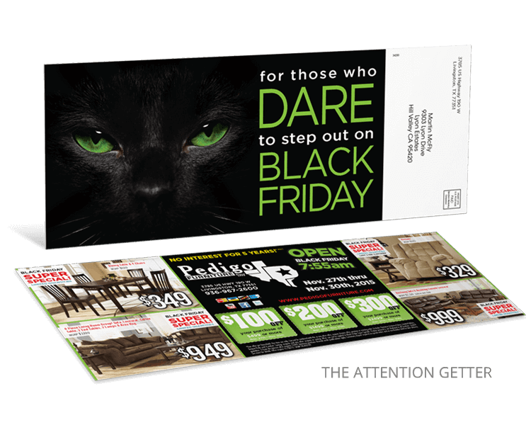 black friday attention getter direct mail