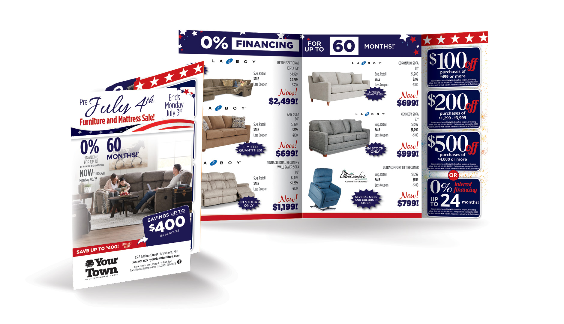 Independence Day Weekend Winner direct mailer design for Central Furniture