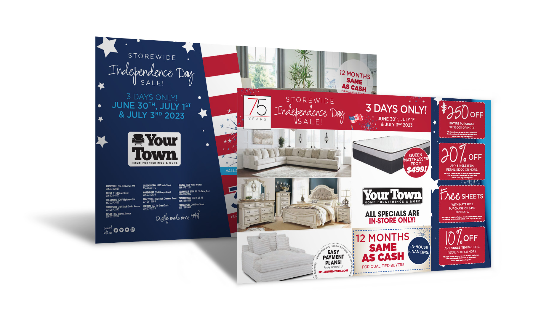 Independence day monster direct mailer design for SMC Furniture