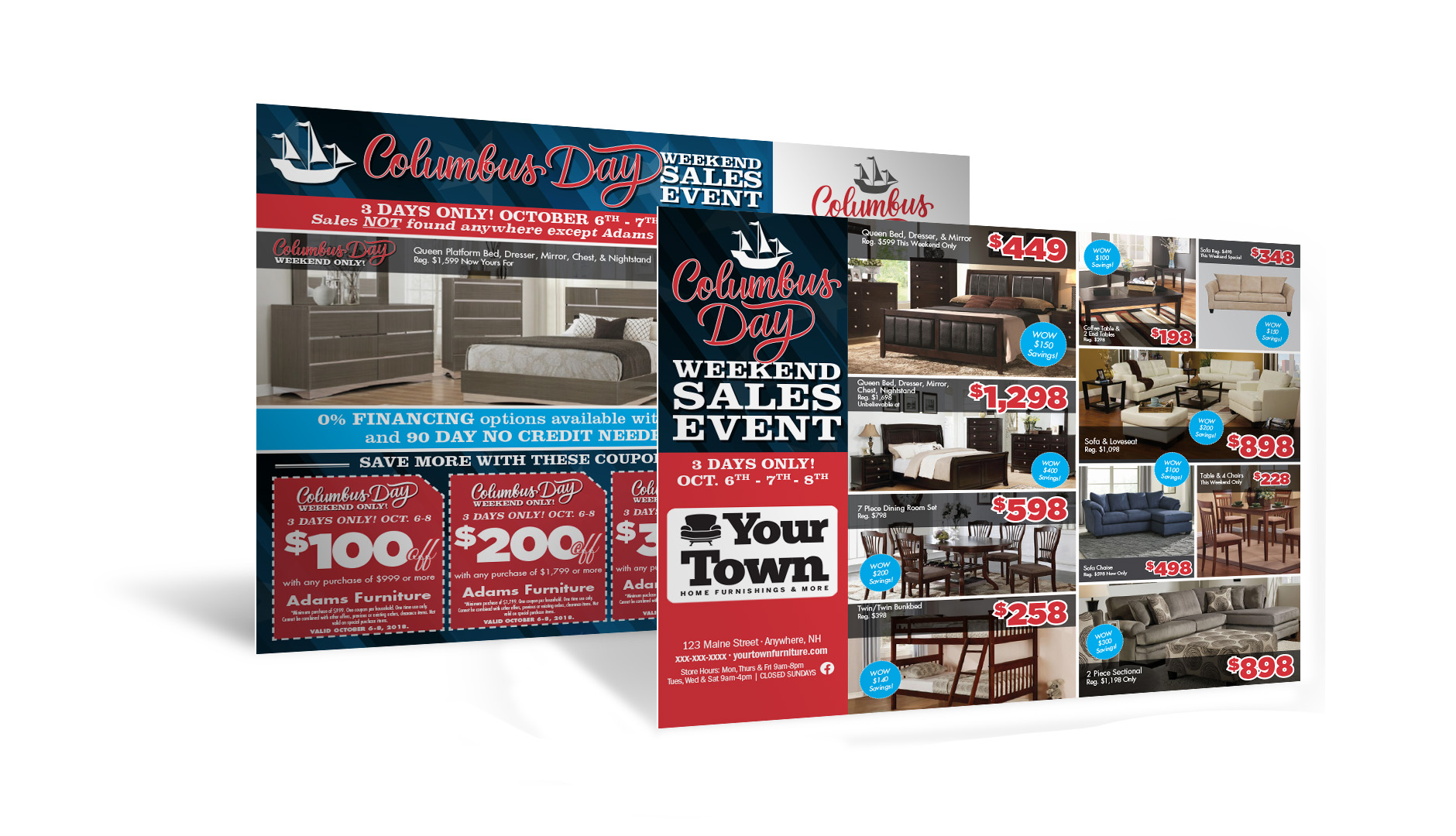 Columbus day monster direct mailer design for SMC Furniture
