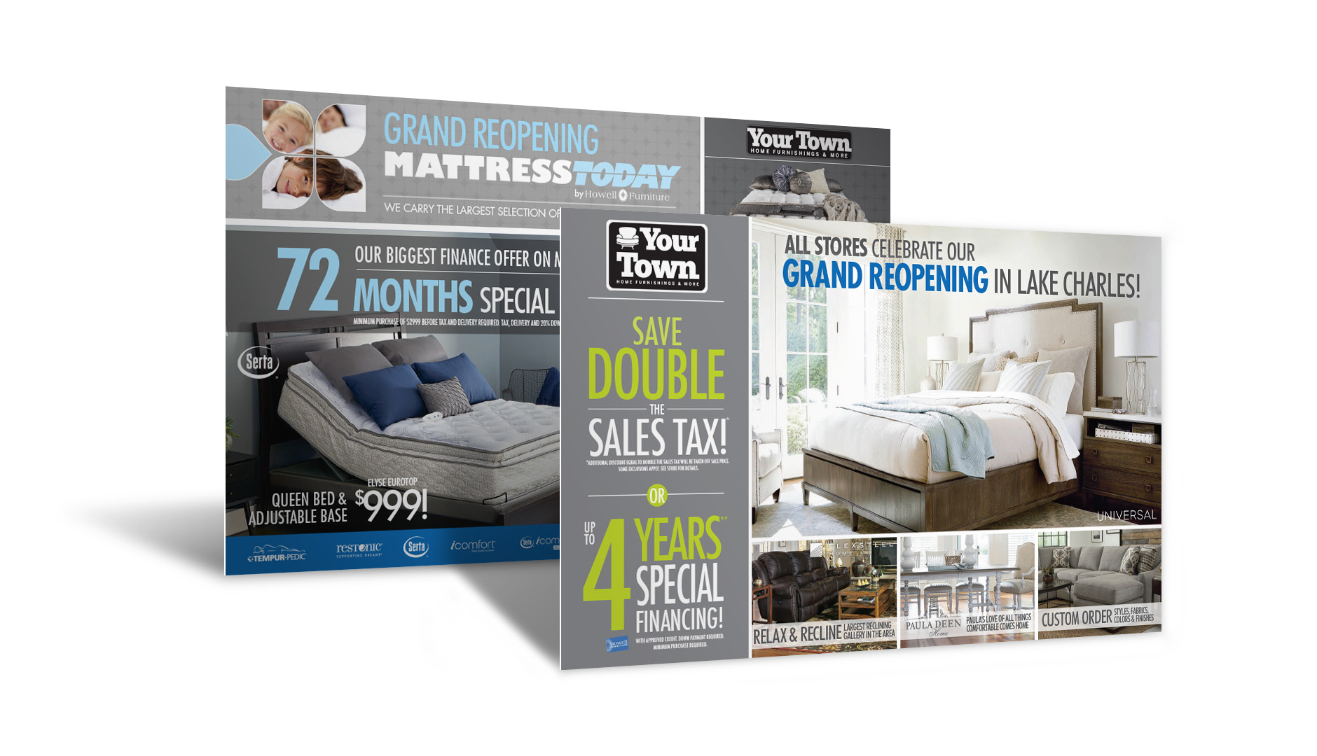 Grand opening monster direct mailer design for Howell furniture