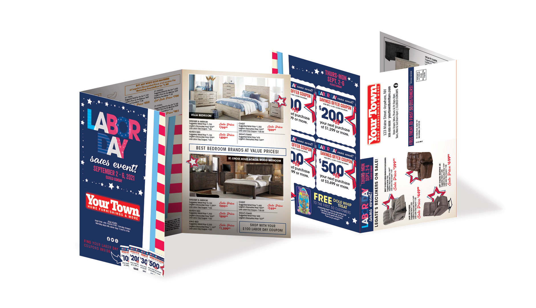 Labor day Tri-Fold direct mailer design for SMC Furniture