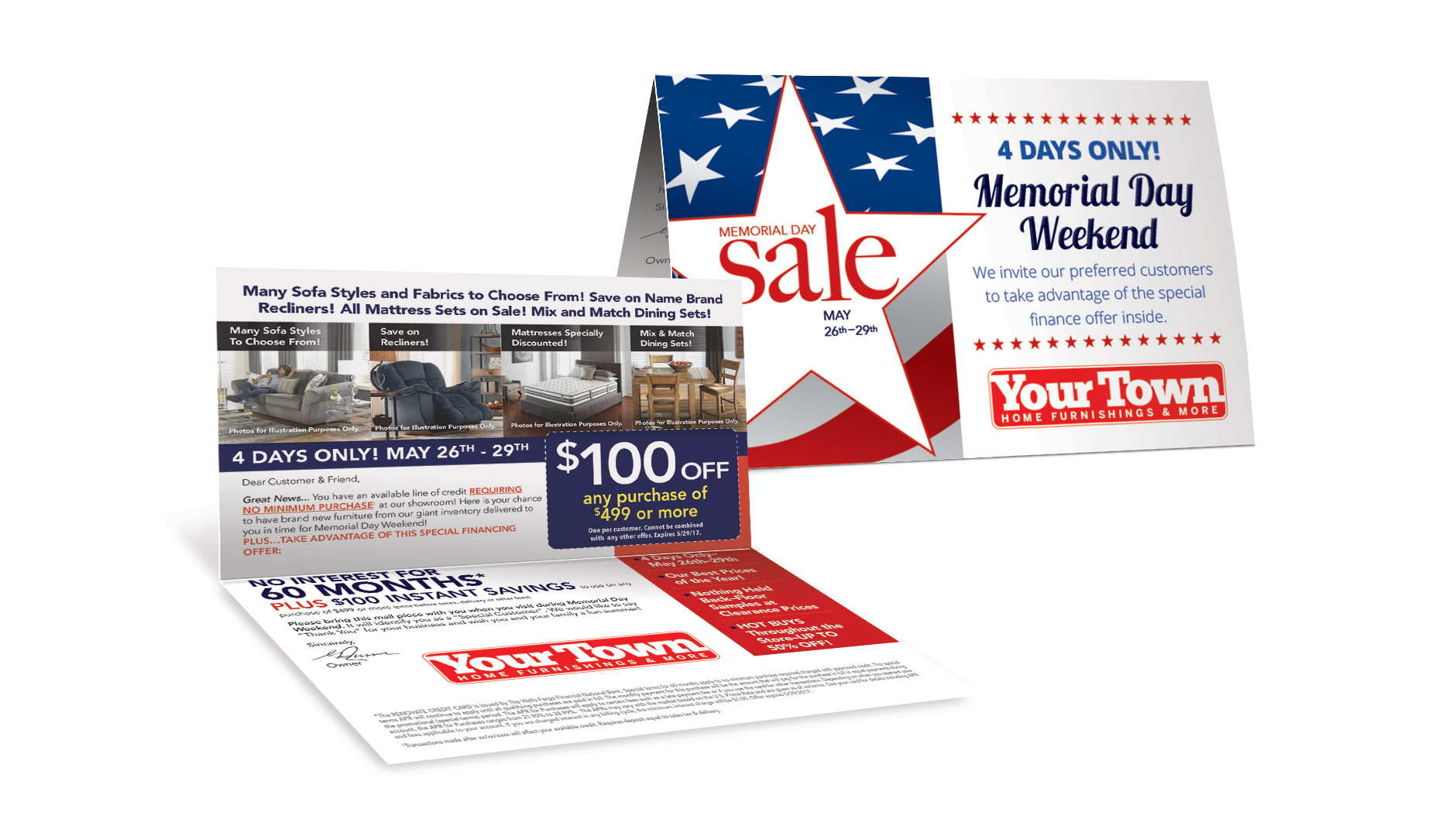 Memorial Day Half Fold direct mailer design for SMC Furniture