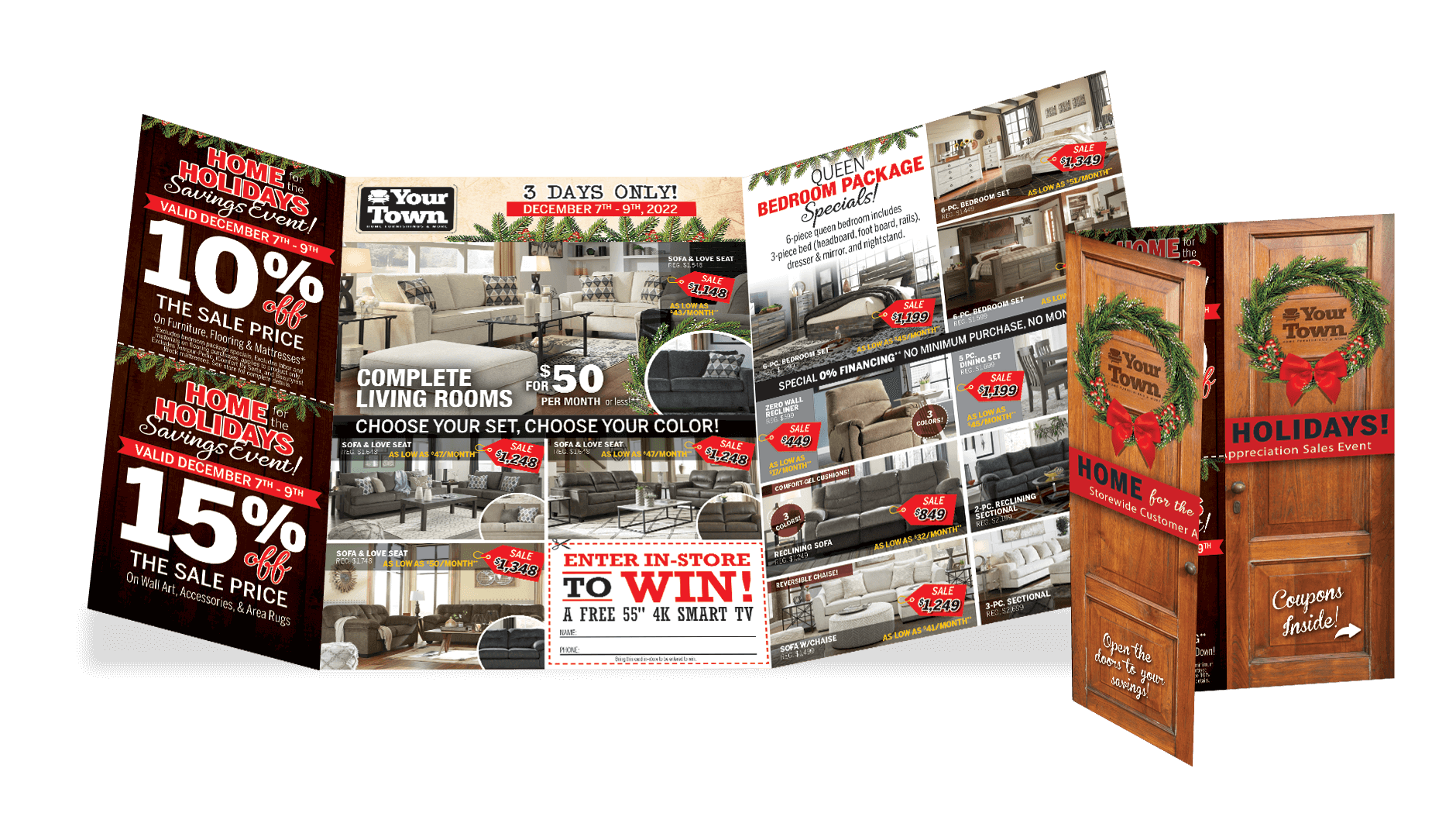Christmas/Holiday Door direct mailer design for SMC Furniture