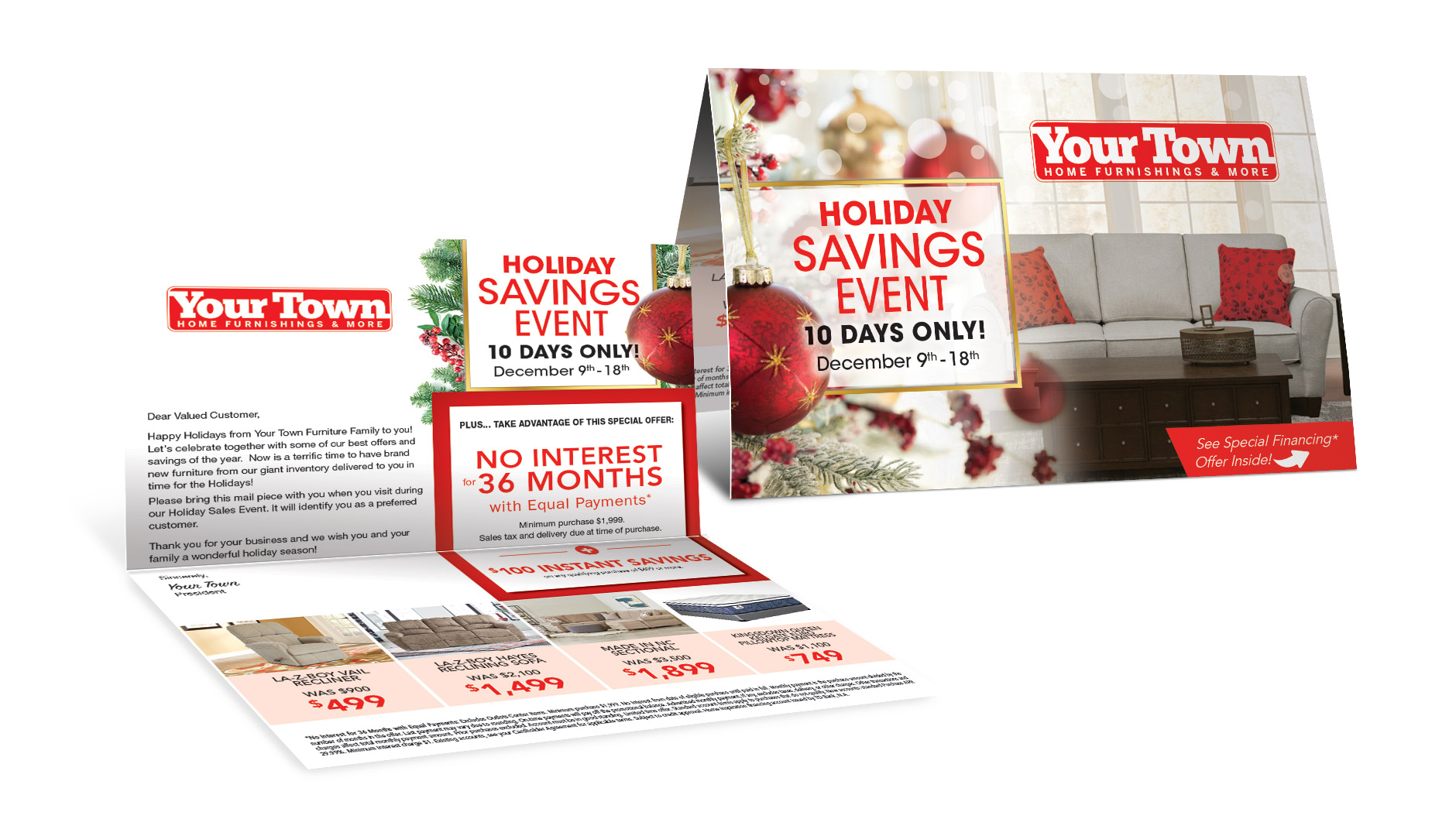 Christmas/Holiday Half Fold direct mailer design for SMC Furniture