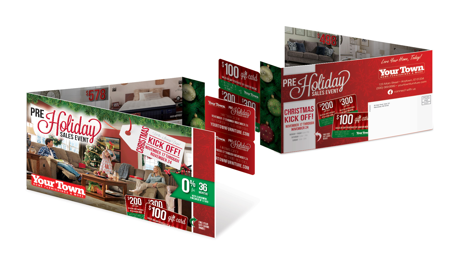 Christmas/Holiday Gatefold direct mailer design for SMC Furniture