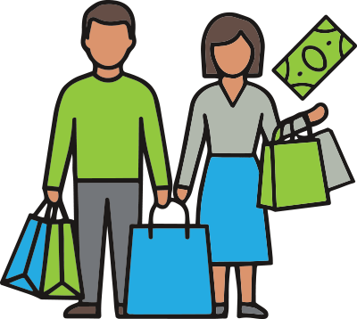 two people with shopping bags icon
