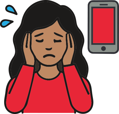 overwhelmed woman with phone icon