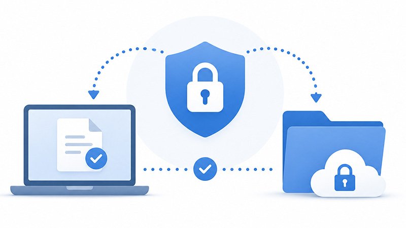 icons displaying secure file transfer